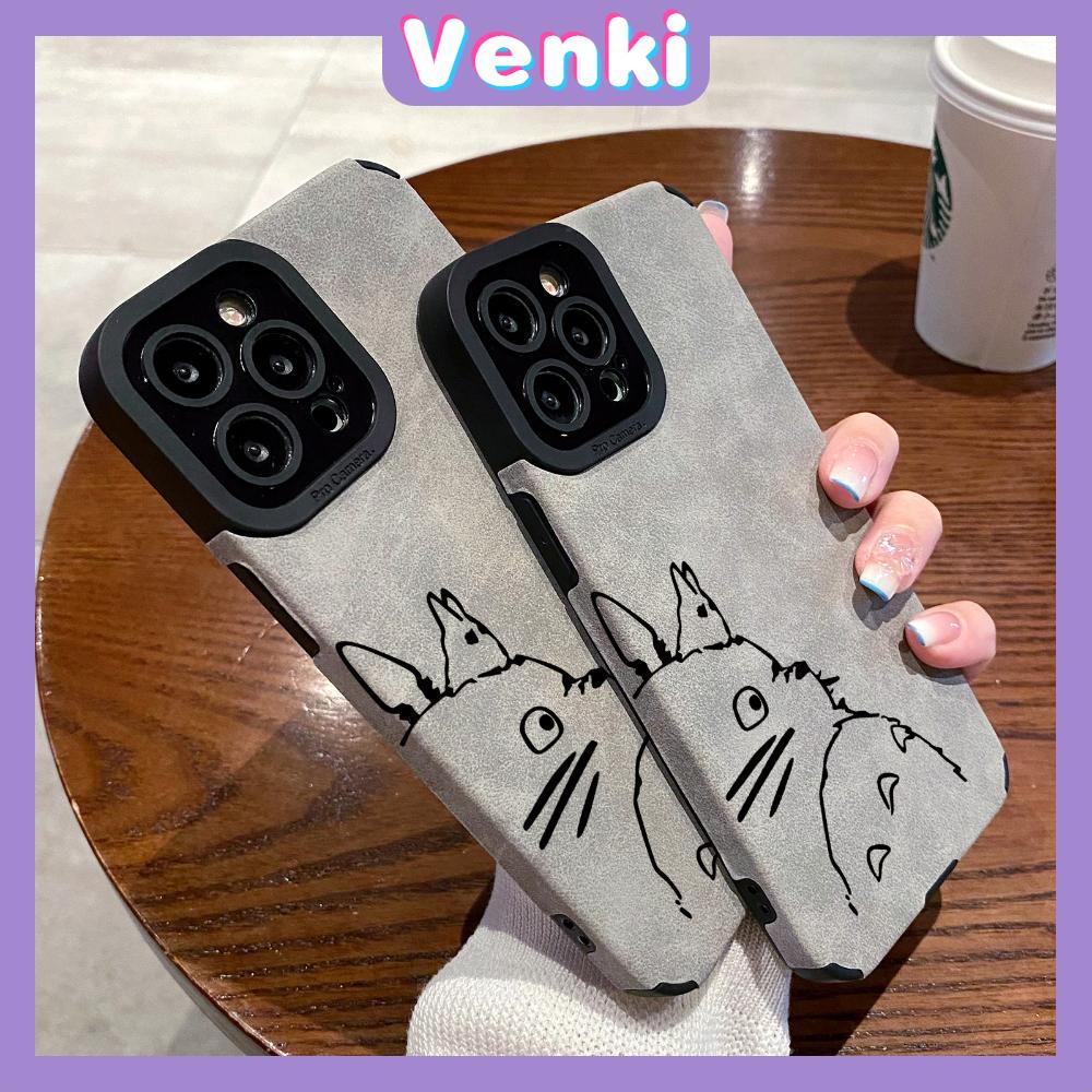 VENKI - Untuk iPhone 11 Case Leather Pupil Suede Cover Soft Shockproof Case Camera Simple Cute Totoro Kompatibel dengan iPhone 14 13 Pro max 12 Pro max xr xs 7Plus 8Plus