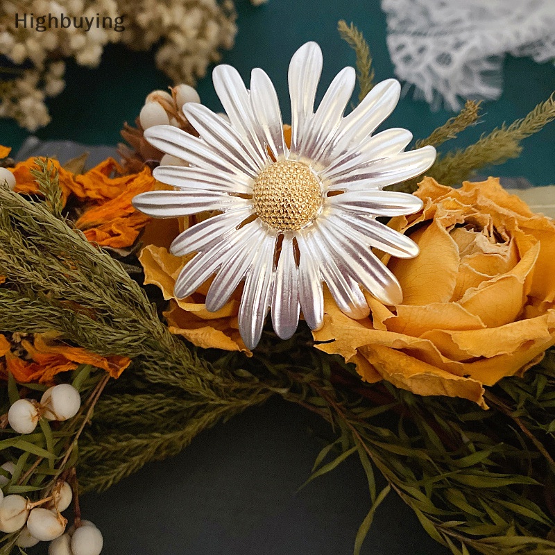 Hbid Elegan Vintage Tanaman Logam Bunga Daisy Bros Pin Untuk Wanita Pria Kerah Aksesoris Pakaian Jas Syal Klip Perhiasan Hadiah Glory