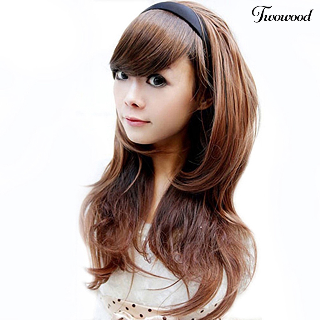 Twowood Fashion Wanita Seksi Bergaya Keriting Bergelombang Setengah Kepala Rambut Band Rambut Ekstensi Wig