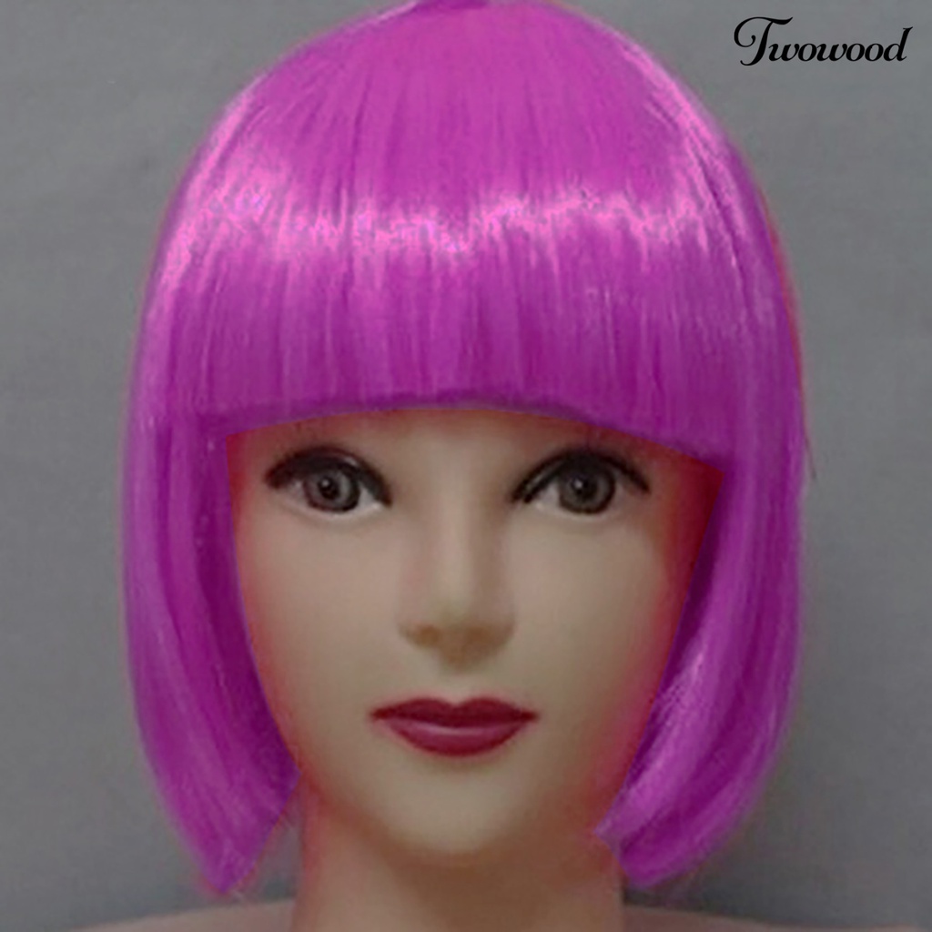 Wig Rambut Imitasi Duakayu Stylish Full Gantung Pendek Warna Solid Untuk Klub Malam