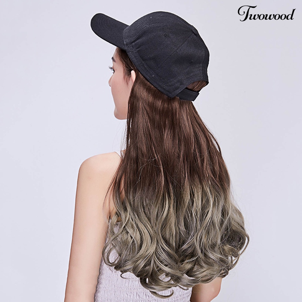 Twowood Wig Topi Ada Perm Berbulu Adjustable Elastis Band Non-Simpul Rambut-styling Bernapas Alami Gradiasi Warna Topi Baseball Wig Wanita Digunakan