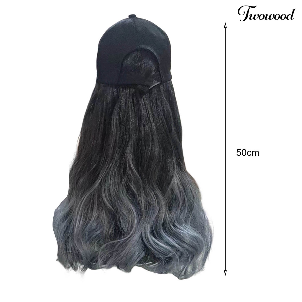 Twowood Wig Topi Ada Perm Berbulu Adjustable Elastis Band Non-Simpul Rambut-styling Bernapas Alami Gradiasi Warna Topi Baseball Wig Wanita Digunakan