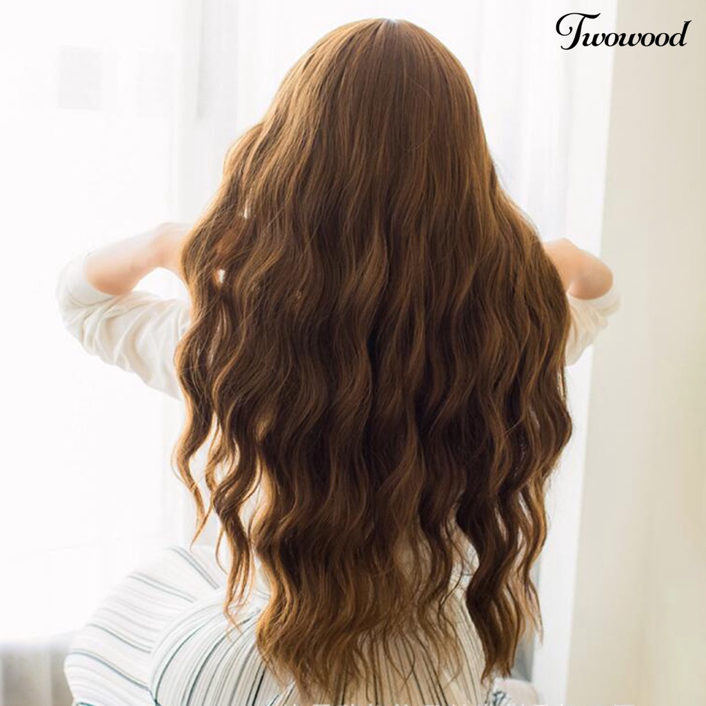 Twowood Wanita Wig Non-dropable Fluffy Bernapas Rambut Styling Alami Keriting Gelombang Besar Jagung Perm Matte Wig Dengan Poni Udara Digunakan Wanita