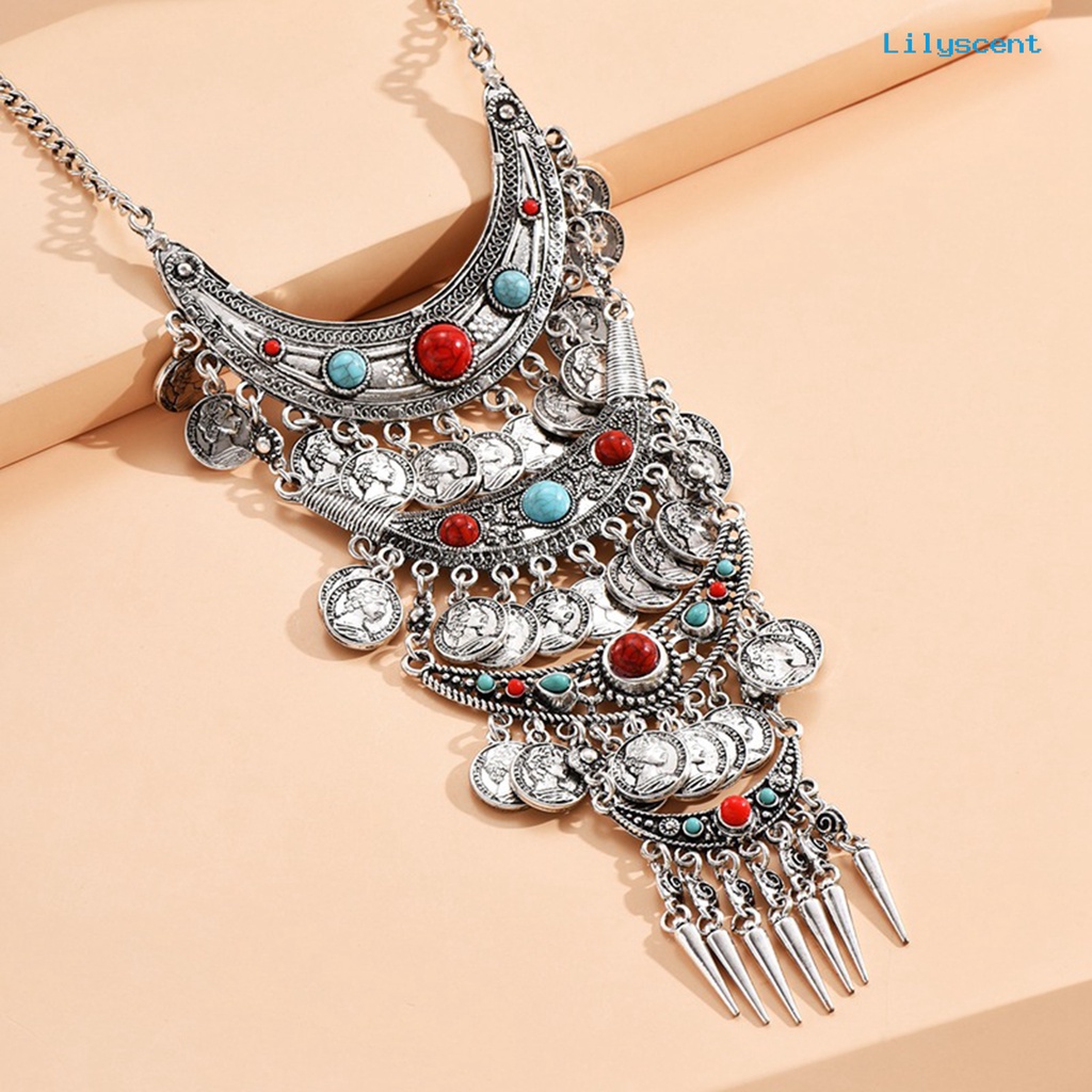 [LS]Stat Kalung Berlebihan Putaran s Jumbai Berwarna Turquoise Layered Hadiah Hypoallergenic Vintage Etnik Wanita Kalung Fashion Perhiasan