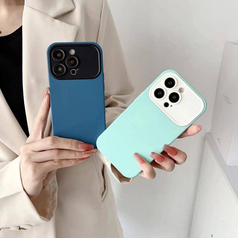 IPHONE Kontras Warna Sederhana 2-in-1 Windows Besar Rasa Kulit Dalam Detik Ganti Casing Ponsel Untuk Iphone14 13 12 Pro Max14 Plus