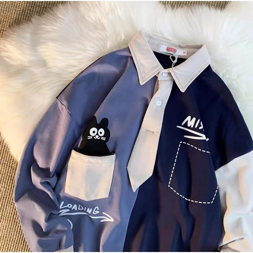 Miss You Loading Sweater Wanita Remaja Oblong Crowneck OOTD Korean Style Casual Daily Premium