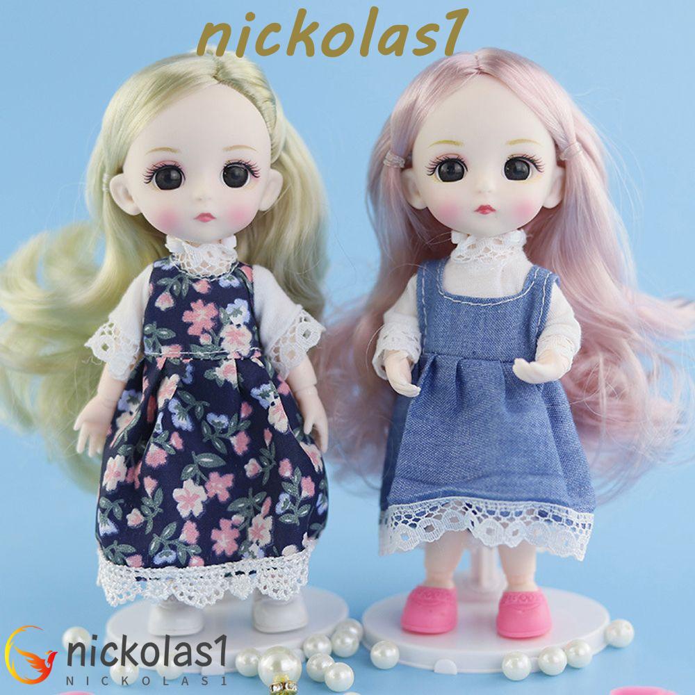 Nickolas1 BJD Boneka Putri Cantik DIY Mainan Anak Perempuan Boneka 3D Mata Bola Bersambung Rambut Panjang1/12 Doll