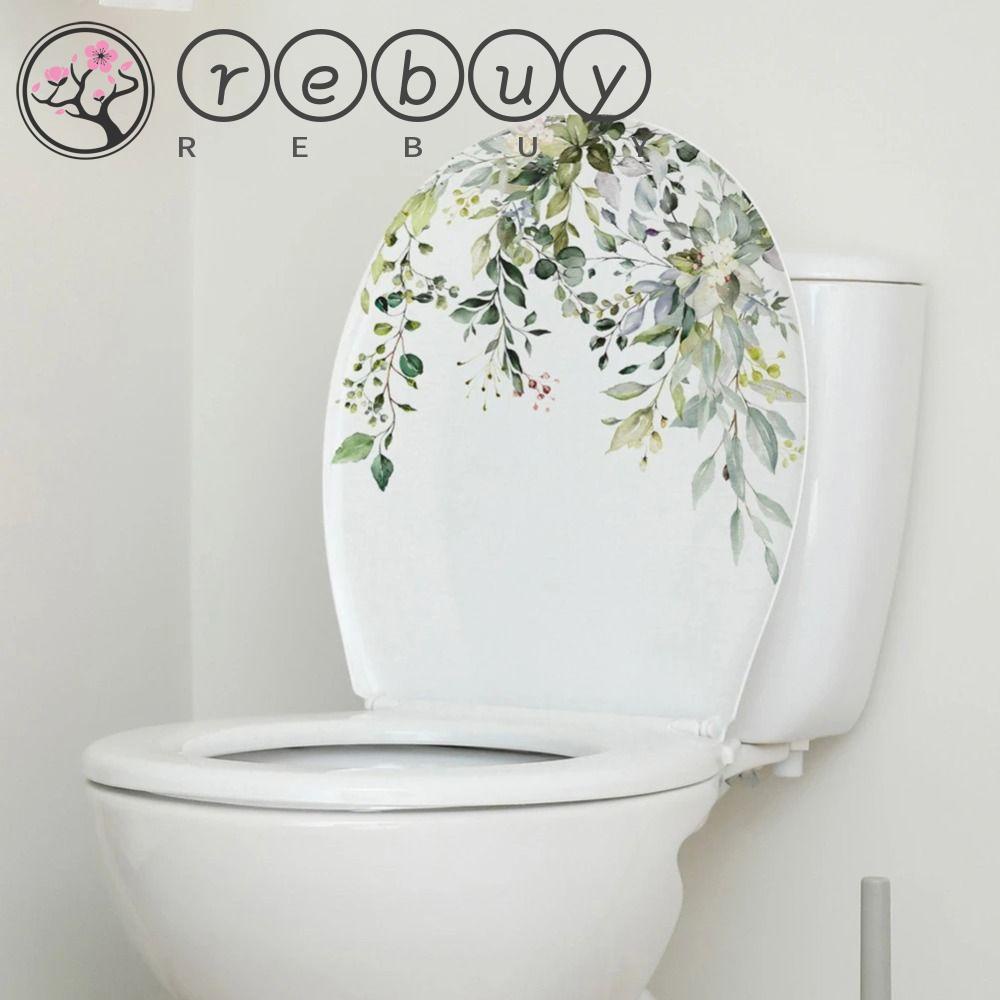 Rebuy Plant Toilet Stiker Mudah Menggosok Perekat Diri Tahan Air 3D Kamar Mandi Dekorasi Rumah Toilet Dinding Hias Untuk Kamar Mandi Dinding Decals