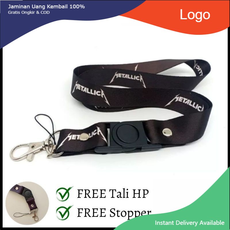 

Tali Lanyard Band Metallica / Custom Lanyard Tali Gantungan Kunci HP POD ID Card