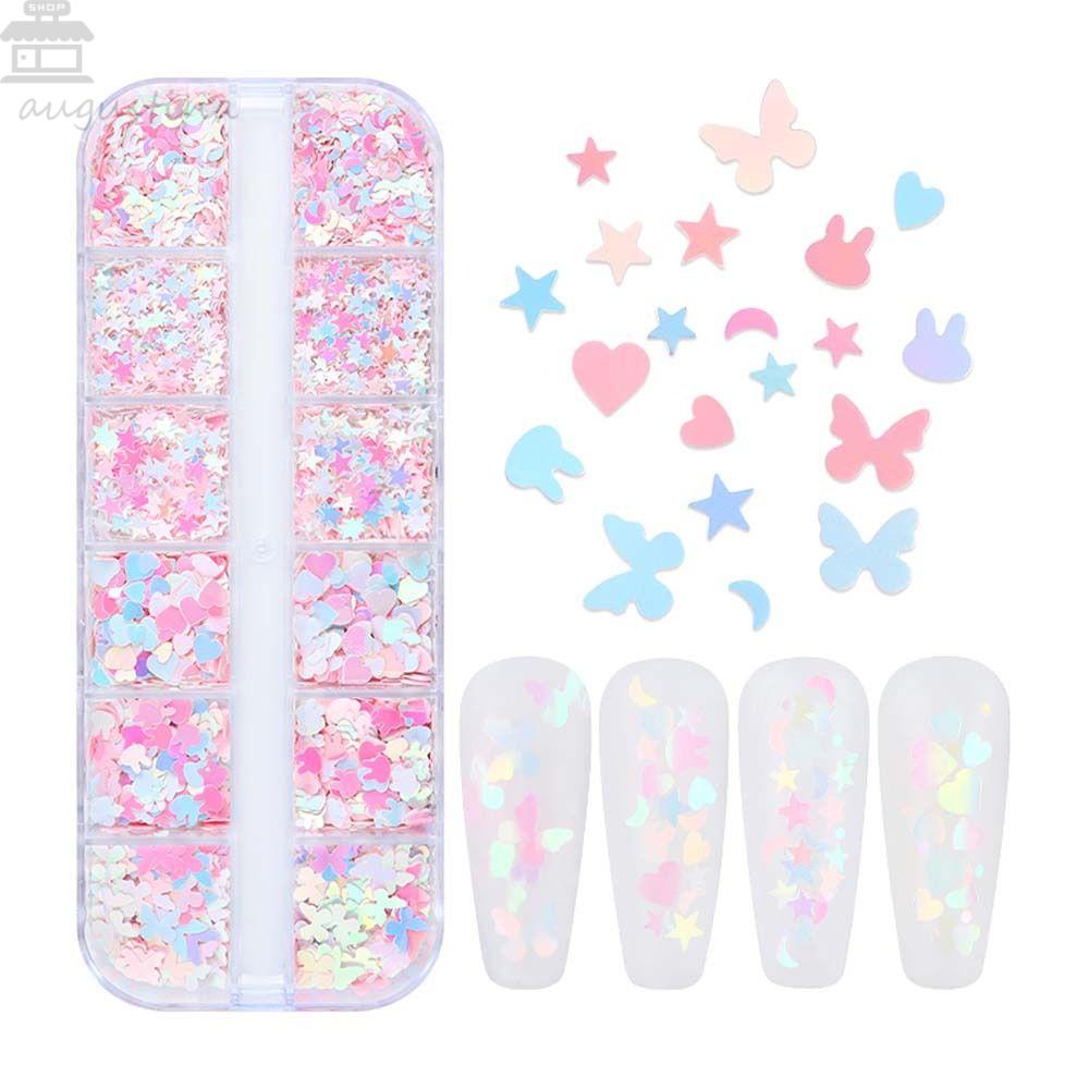 Sequin Kuku Agustina 12kisi Manikur Bahan Mermaid Butterfly Hiasan Bulu Mata Palsu Moon Manicure Accessories Rabbit Nail Decorations