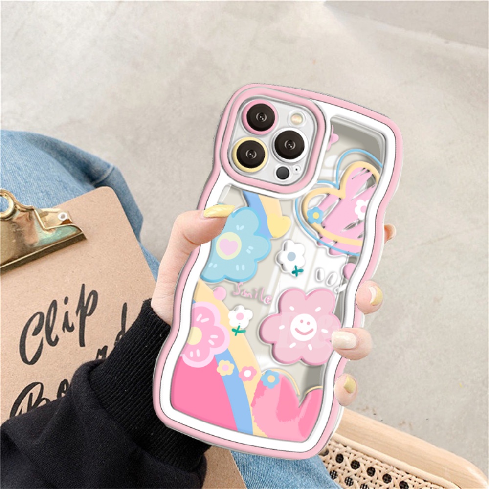 Redmi A2 A1 Redmi Note12 Pro Note11 Note11S Redmi10 10C 10A 9C 9A 9T Note10 Note9 Note8 Poco M5S M3 Pro X3 NFC INS Fresh Flower Rainbow Smiley Wavy Edge Soft Clear Case RIXUAN