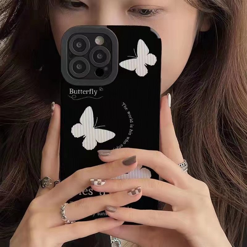 Black &amp; White Butterfly Leather Soft Case HP Samsung Galaxy A21S A12 A50S A30S A20 A30 A32 A22S A52S A72 A10S A33 A53 A73 A13 A04S A23 A51 A71 A31 Girl Woman FTD Casing