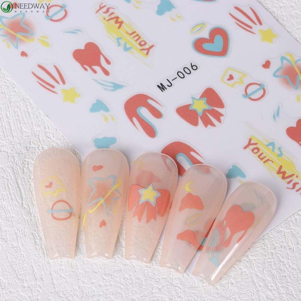 Needway Totem Stiker Kuku Wanita Berbentuk Tidak Teratur Cinta Hati Self Adhesive Nail Dekorasi