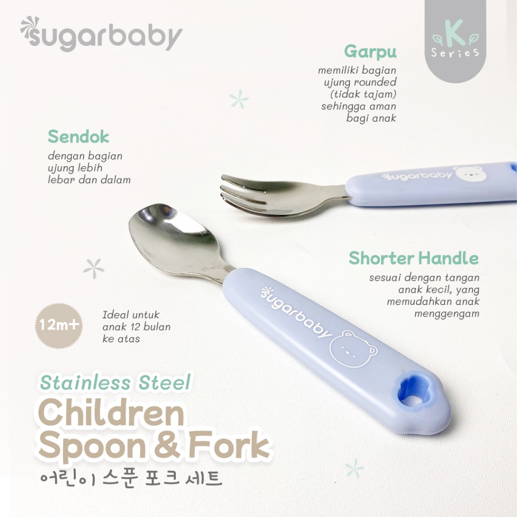 SUGAR BABY STAINLESS STEEL SPOON &amp; FORK/ SENDOK GARPU ANAK/ SUGAR BABY