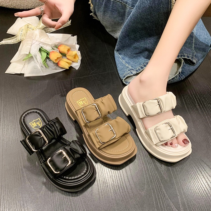 COD Sneakersdaily 668 Sandal Wedges Slip On Platfrom Wanita Premium