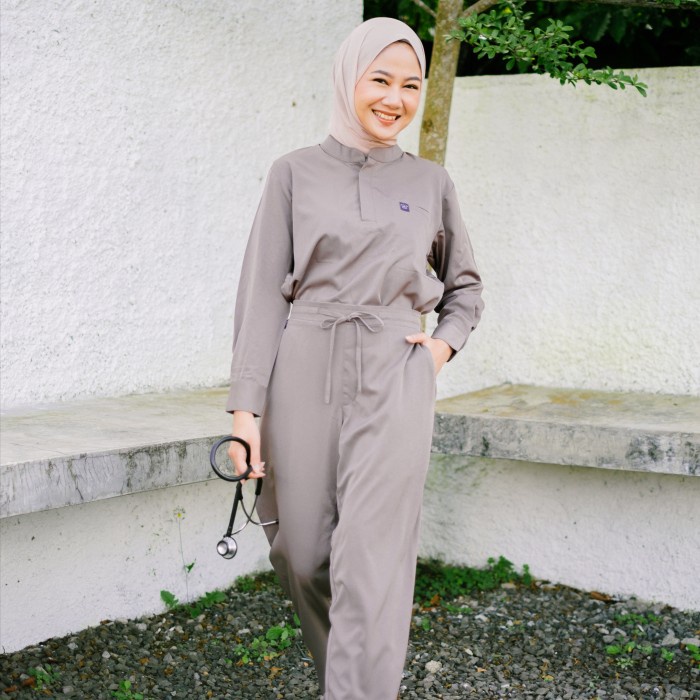 Baju Jaga MANDARIN LS - ASH BROWN Scrubs Theatre Blues Cardinal