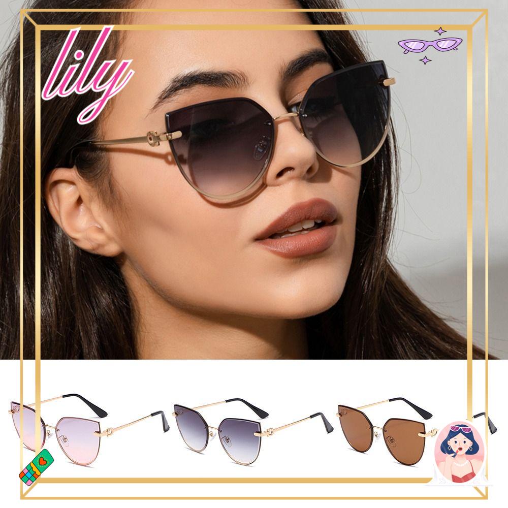 Lily Cat Eye Kacamata Hitam Fashion Wanita Bingkai Logam Fashion Kacamata Matahari Hitam Untuk Unisex