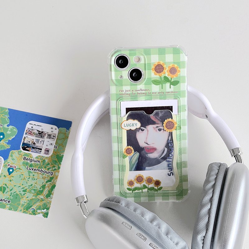 Card Case Summer Sunflower Soft Case HP iP iPhone 14 13 12 11 Pro X XS XR Max 7 8 + Plus Green FTD Casing Apple