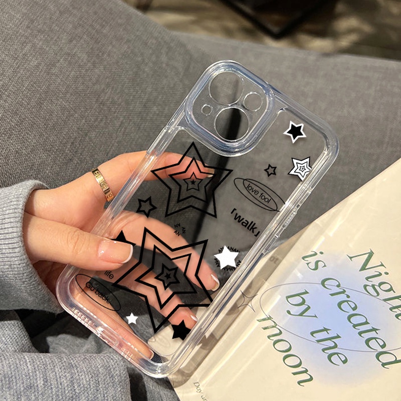 Casing Bintang Kelinci Hitam Untuk Oppo A16 A16K A16E A11K A11X A5S A12 A12S A3S A5 A8 A9 A57 A54 A53 A52 A15 A17 A17K A36 A37 A93 A96 A92 A72 A73 A74 A76 A77 Akrilik Space TPU Back Cover