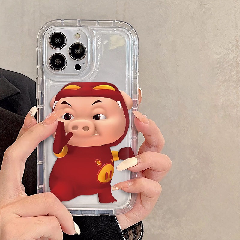 IPHONE Kung Fu Pig Silikon Soft Case Kompatibel Untuk Iphone14 13 11 12 Pro XS Max X XR 7 +8 Plus Pasangan Casing Ponsel TPU Shockproof Cover