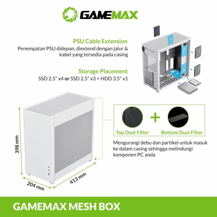 Casing GameMax Mesh Box Pro White ATX Gaming PC Case