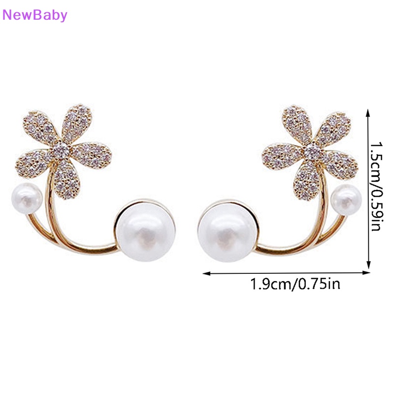 Newbaby Anting Pejantan Bunga Mutiara Imitasi Ringan Wanita Fashion Kristal Perhiasan Elegan Hadiah Pesta ID