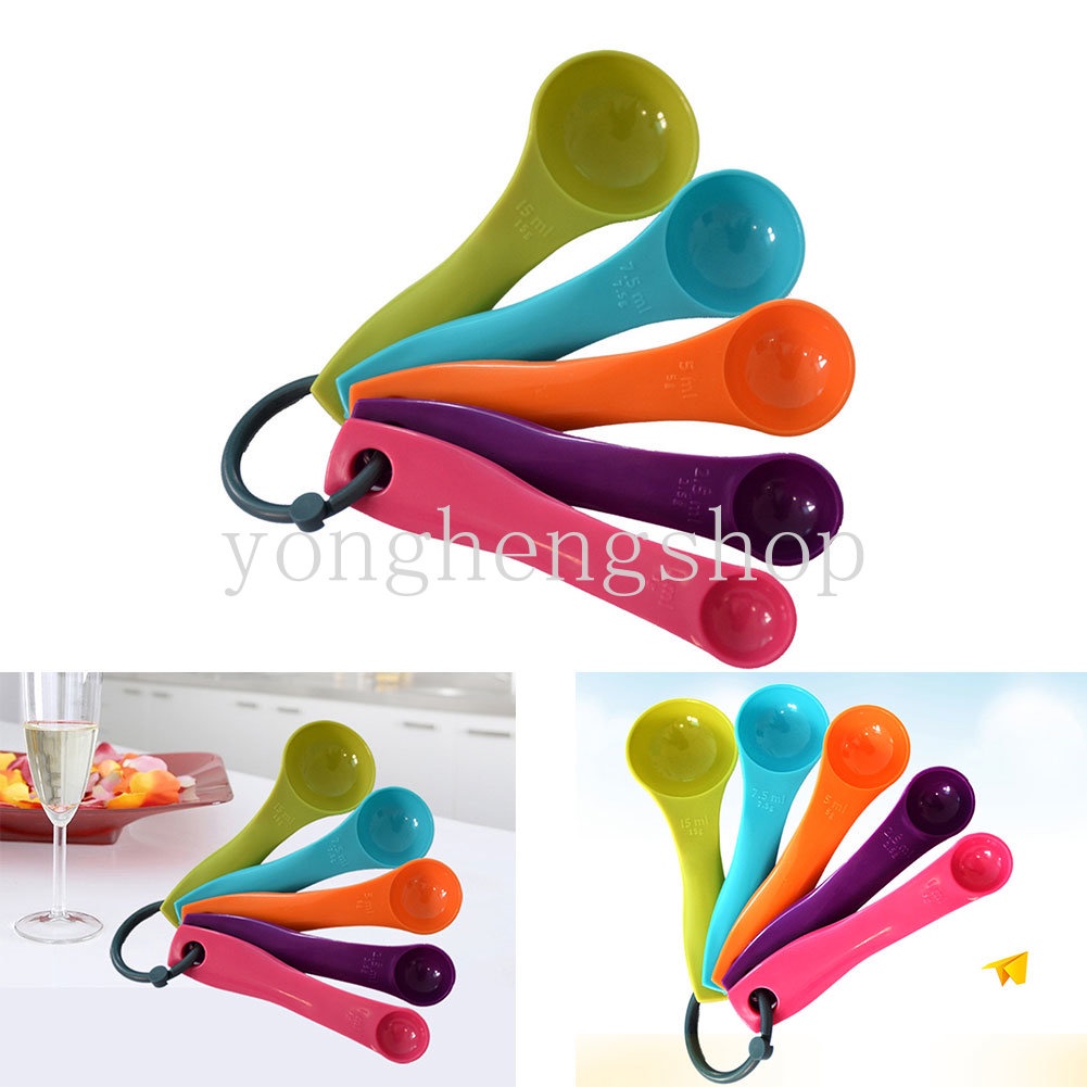 5pcs /set Sendok Takar Warna Warni1 /2.5/5/7.5/15 Ml Gelas Ukur Alat Kue Mililiter Garam Gula Bumbu Sendok Alat Dapur