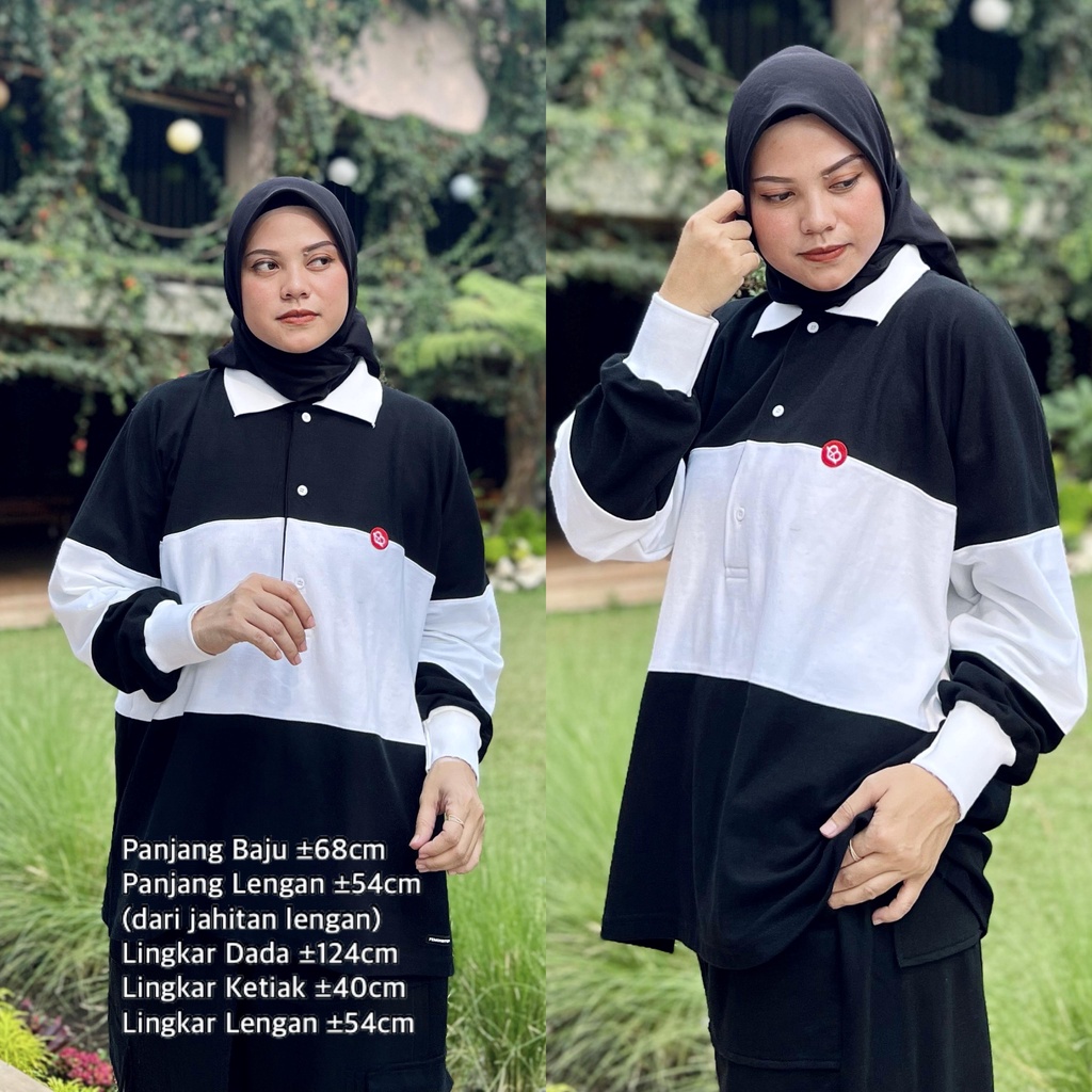 Polo Rugby Shirt Oversize Busui Friendly Top Hijab Friendly