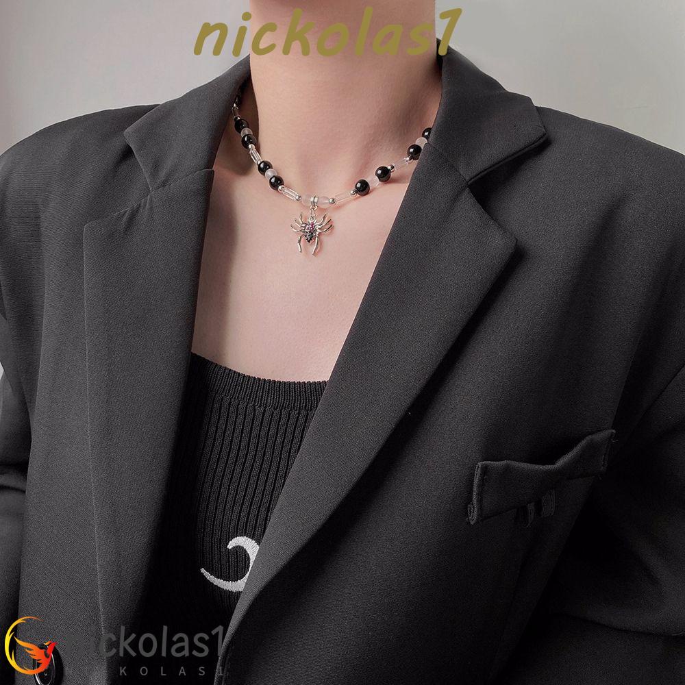 Nickolas1 Spider Kalung Punk Retro Perhiasan Hadiah Manik-Manik Berlian Imitasi Pasangan Kalung Mutiara Rantai Klavikula