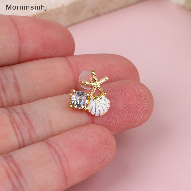 Mornin 1pasang Paduan Asimetris Sederhana Bintang Laut Ear Studs Zircon Pearl Earrings id