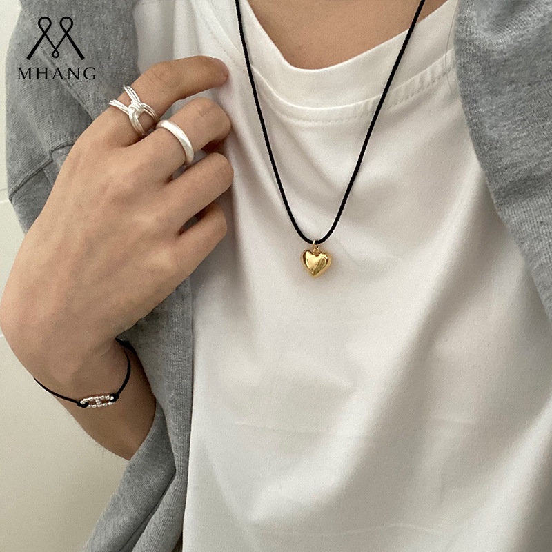 Kalung Liontin Hati Emas Kalung Tali Hitam Korea Simple Adjustable2023Aksesoris Fashion Terbaru