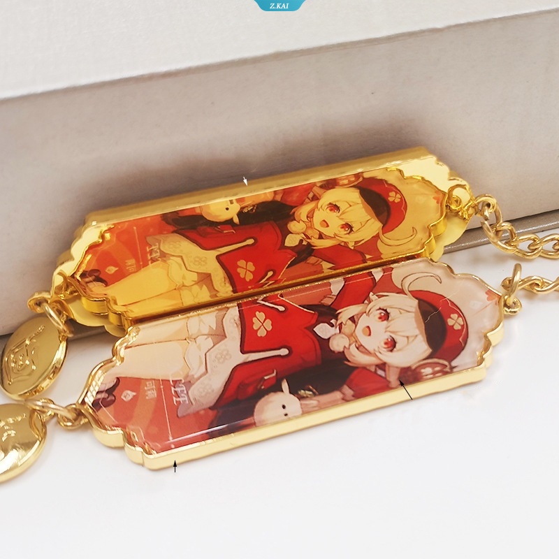 Genshin Impact Anime Bar Panjang Pesona Gantungan Kunci Gadis Lucu Tas Double Layer Laminasi Liontin Key Ring Hadiah [ZK]