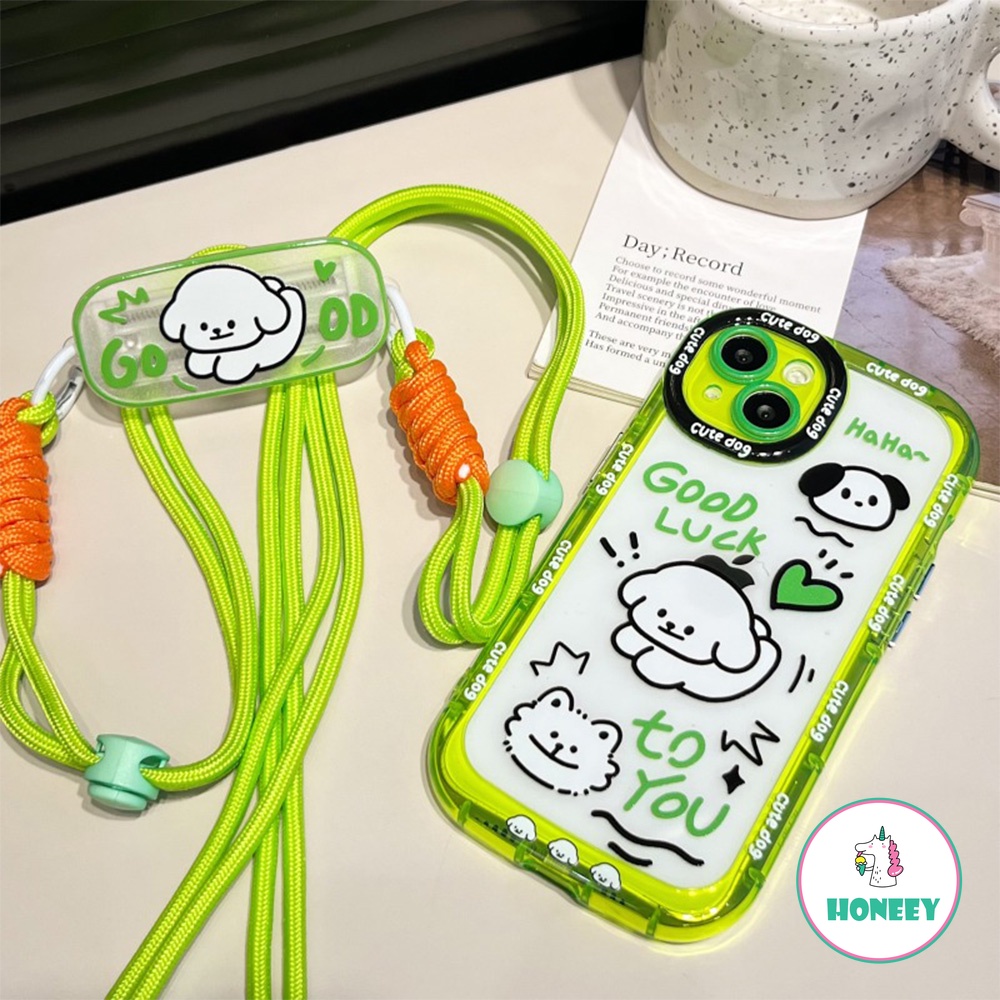 IPHONE Neon Garis Graffiti Anjing Klip Belakang Lanyard Ponsel Case Kompatibel Untuk Iphone14 12 13 Pro Max11 Penuh Bungkus Lensa Drop Cover Pelindung