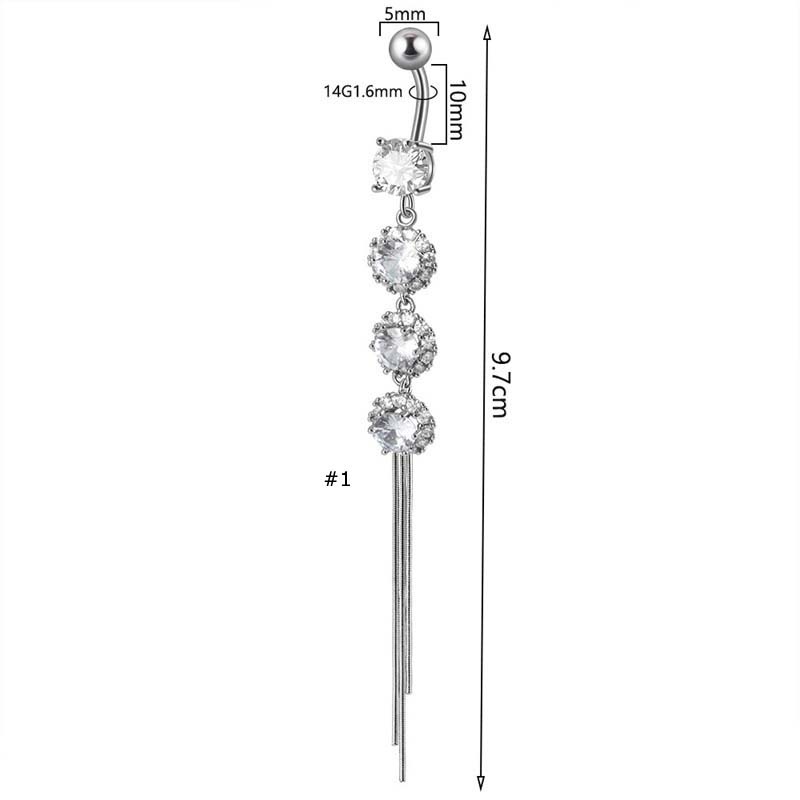 1biji Stainless Steel Panjang Rumbai Pusar Berbentuk Cakar Zirkon Mutiara Imitasi Pusar Cincin Panjang Pusar Dekorasi