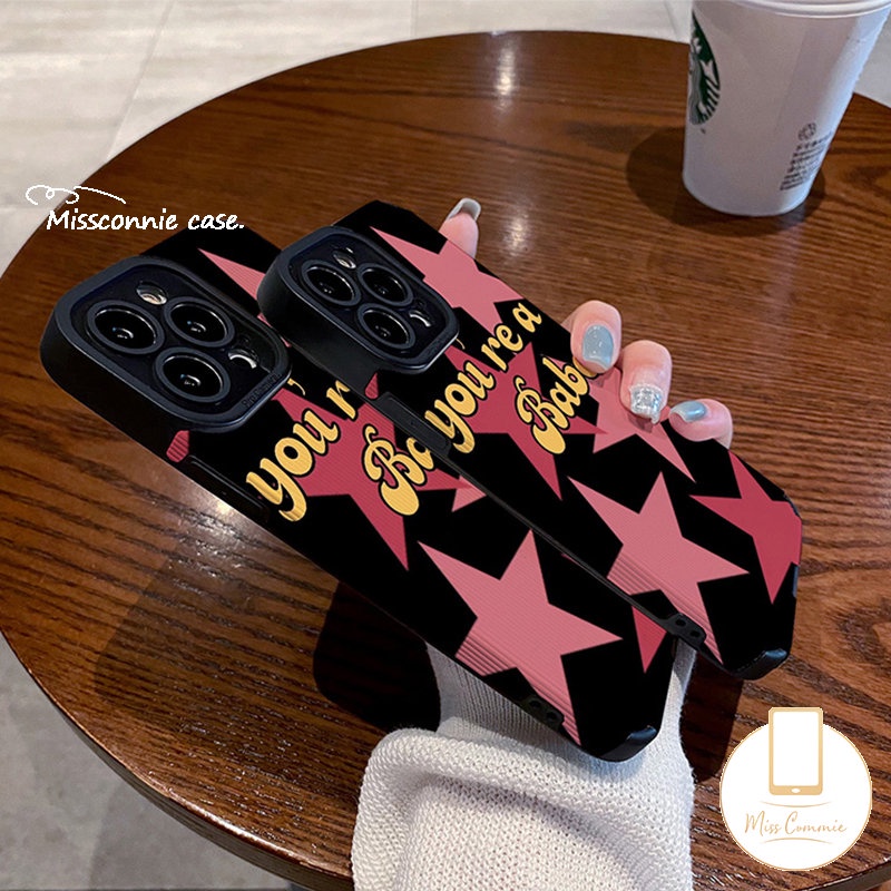 IPHONE Fashion Huruf Pink Star Soft Phone Case Kompatibel Untuk Iphone11 13 14 7Plus XR 12 Pro MAX X7 8 Plus XS MAX Cinta Hati Mewah Tekstur Kulit Shockproof Cover