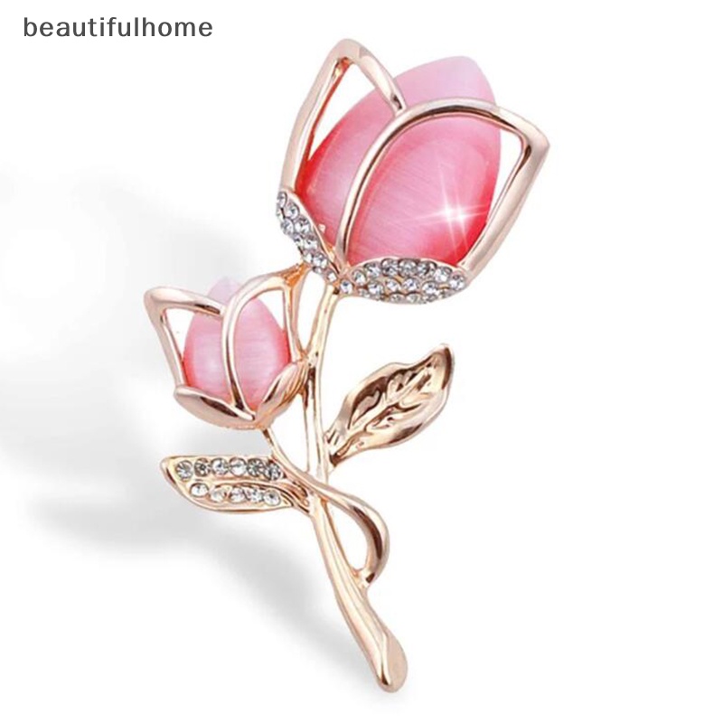 {beautifulhome} Fashion Hot Pink Rose Flower Brooch Aksesoris Pakaian.