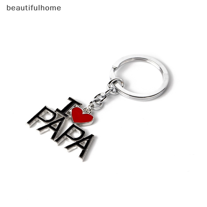 {Cantikrumah} Fashion Huruf I Love Mom/Dad Enamel Liontin Gantungan Kunci Keyring Hadiah Ibu Bapak.