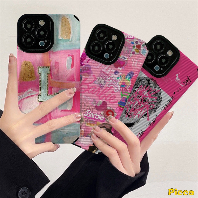 IPHONE Casing Ponsel Tahan Guncangan Tekstur Kulit Kreatif Kompatibel Untuk Iphone11Xr7 8 Plus11 13 12 14 Pro MAX X XS MAX 7Plus Graffiti Lukisan Minyak Huruf Inggris L Cover