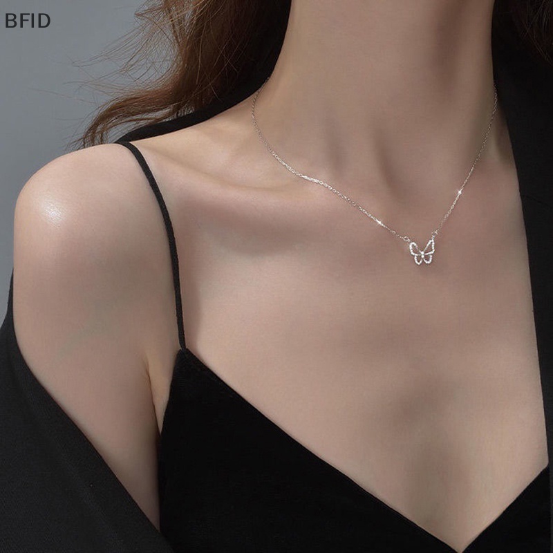 [BFID] Kalung Liontin Kupu-Kupu Yang Indah Kalung Rantai Silver Kristal Elegan Untuk Wanita Perhiasan Aksesoris Hadiah [ID]