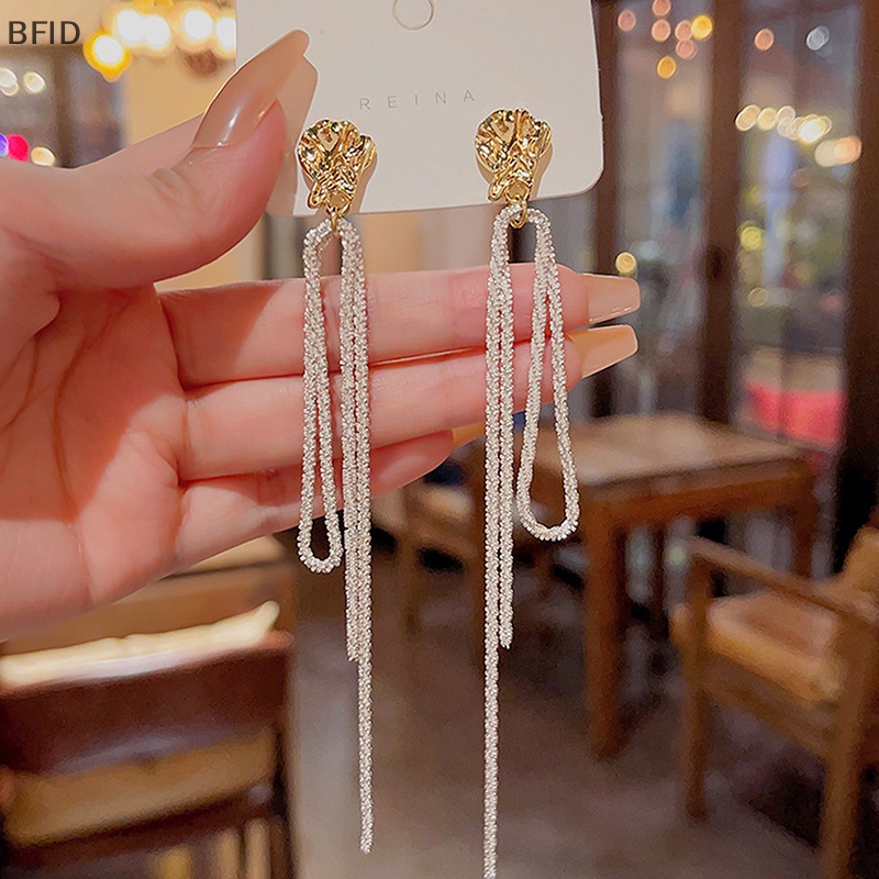 [BFID] 1pasang Anting Berlian Imitasi Ringan Vintage Fashion Rumbai Bling Gaya Korea Berlebihan Menjuntai Earring Chain Untuk Wanita Hadiah [ID]