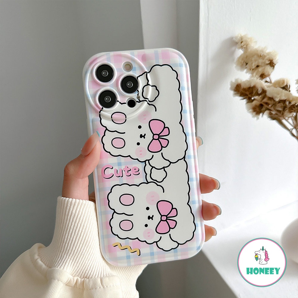 IPHONE Casing Ponsel Kotak-Kotak Busur Kelinci Kartun Yang Indah Kompatibel Untuk Iphone14 11 promax Case Iphone11 13 12 Pro Max Airbag Shockproof Back Cover