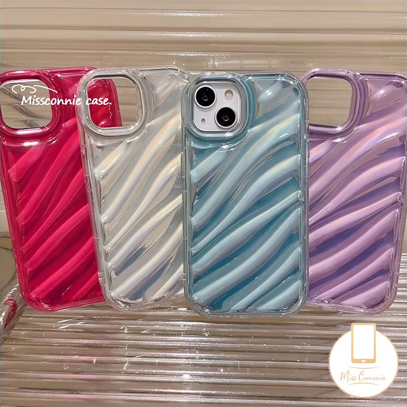 Casing Kartu Laser Mewah Pola Kerut Stereo 3D Kreatif Kompatibel Untuk IPhone 7Plus XR 11 14 13 12 Pro MAX X XS MAX Se2020 6 6S 7 8 Plus Sederhana Mempesona Jernih Ponsel Cover