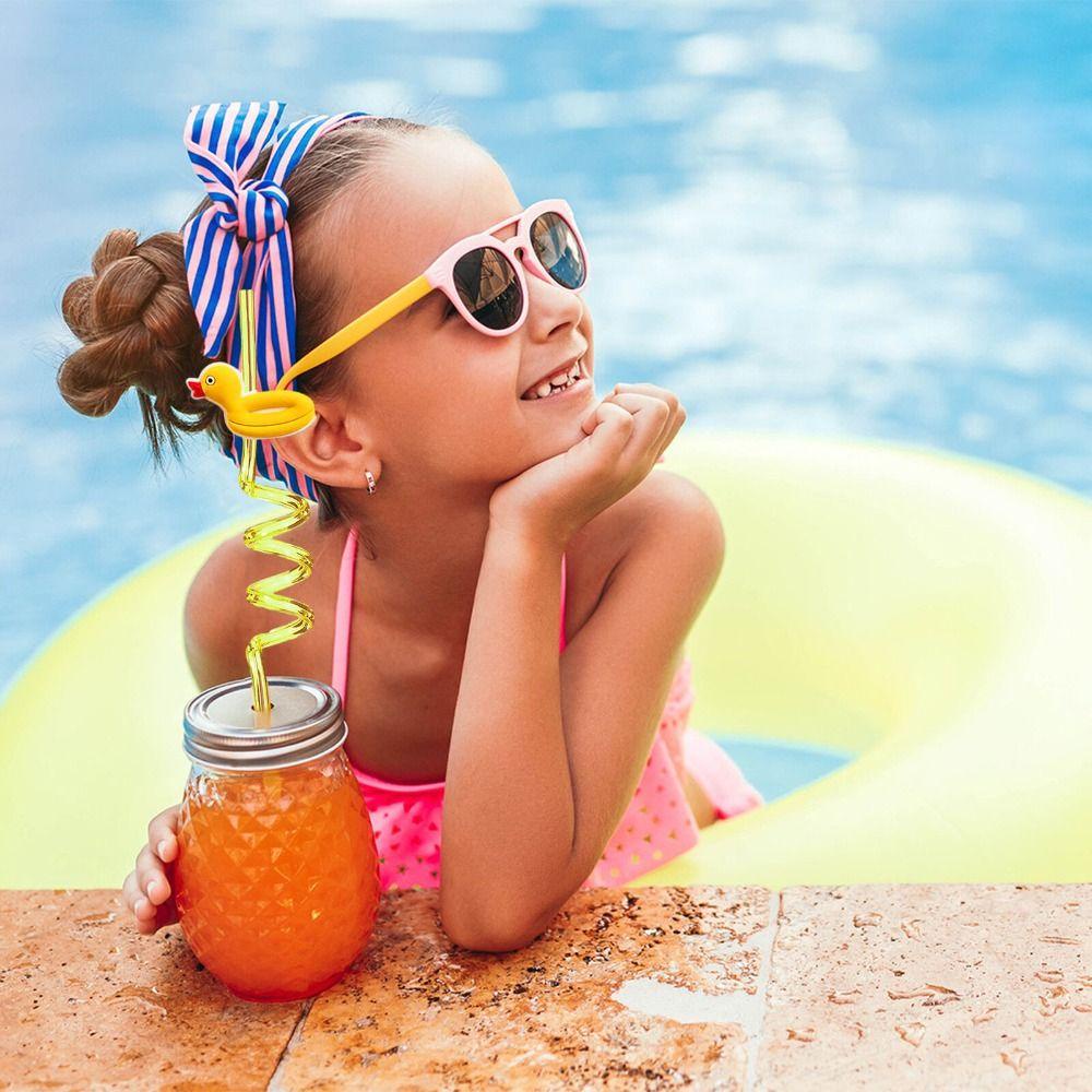 R-FLOWER 8pcs Sedotan Minum Anak Musim Panas Pantai Cocktail Perlengkapan Pesta Warna-Warni Straw