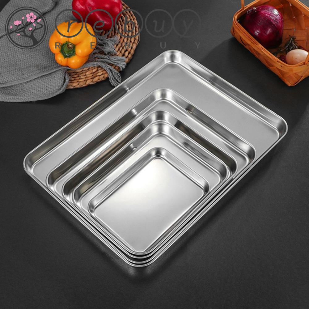 Rebuy Baking Tray Dapur Roti Persegi Panjang Heavy Duty Piring Buah Piring Kue Anti Karat