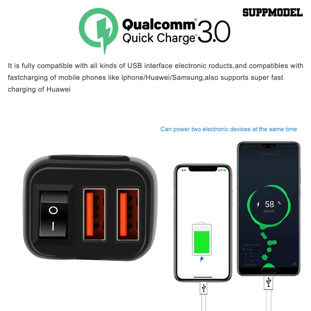 [SM] Motor QC3.0 Fast Charging Dual USB Charger Power Adapter Dengan Voltmeter