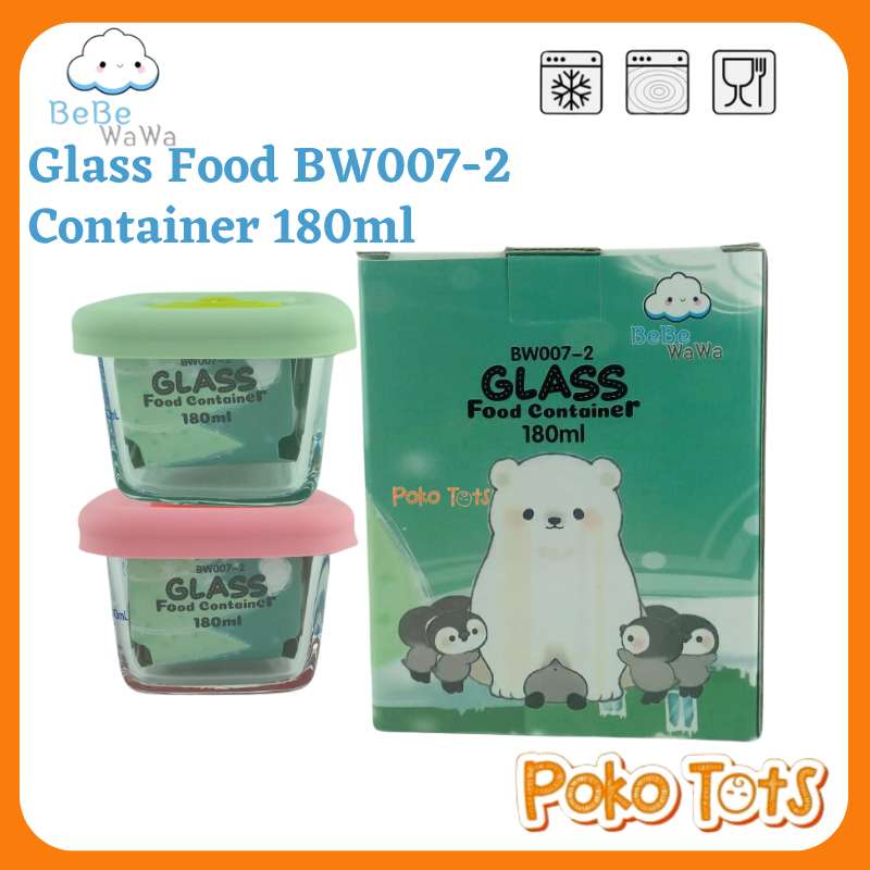 Bebe Wawa Glass Food Container 180ml Isi 2Pcs BW007-2 Tempat Makanan Bayi