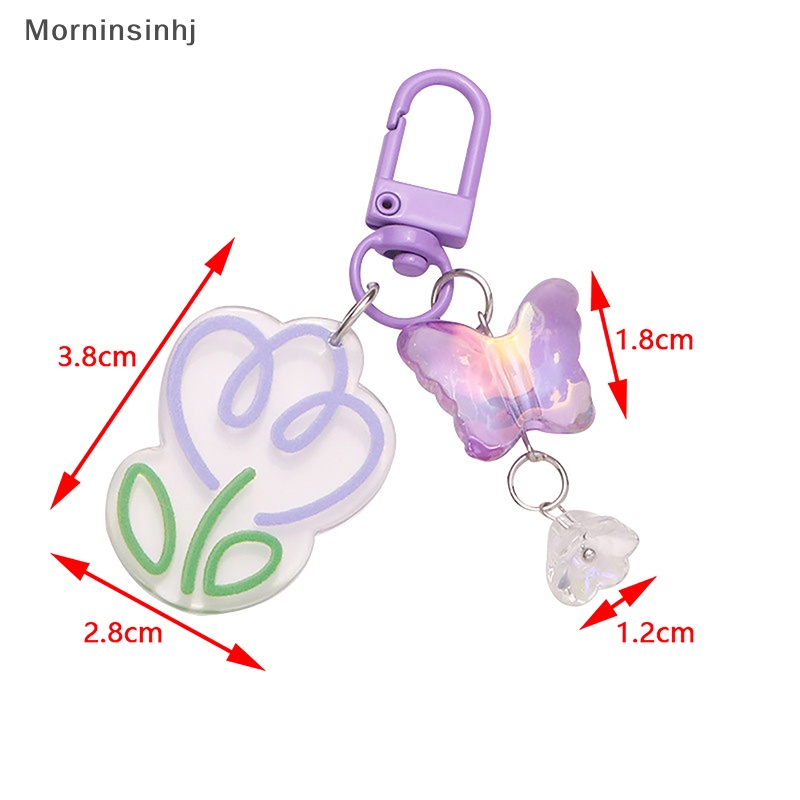 Mornin Ins Gaya Akrilik Warna-Warni Transparan Bunga Tulip Gantungan Kunci Liontin Segar Manis Kupu-Kupu Aksesoris Tas Dekorasi id