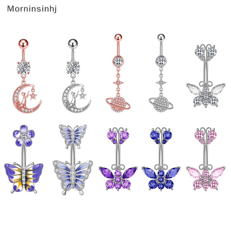 Mornin 1Pcs Butterfly Belly Button Ring Bintang Kristal Zirkon Pusar Rings Belly Body Jewelry Menjuntai Drop id