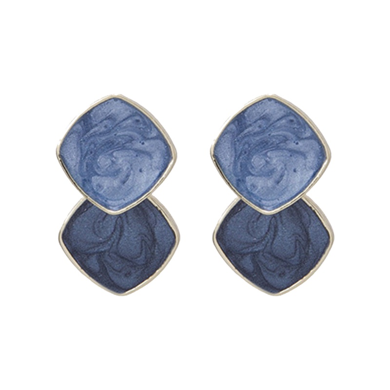 Anting Klip On Geometris Biru Korea Untuk Wanita Statement Round Square Earrings Fashion Brincos Ear Clips Jewelry