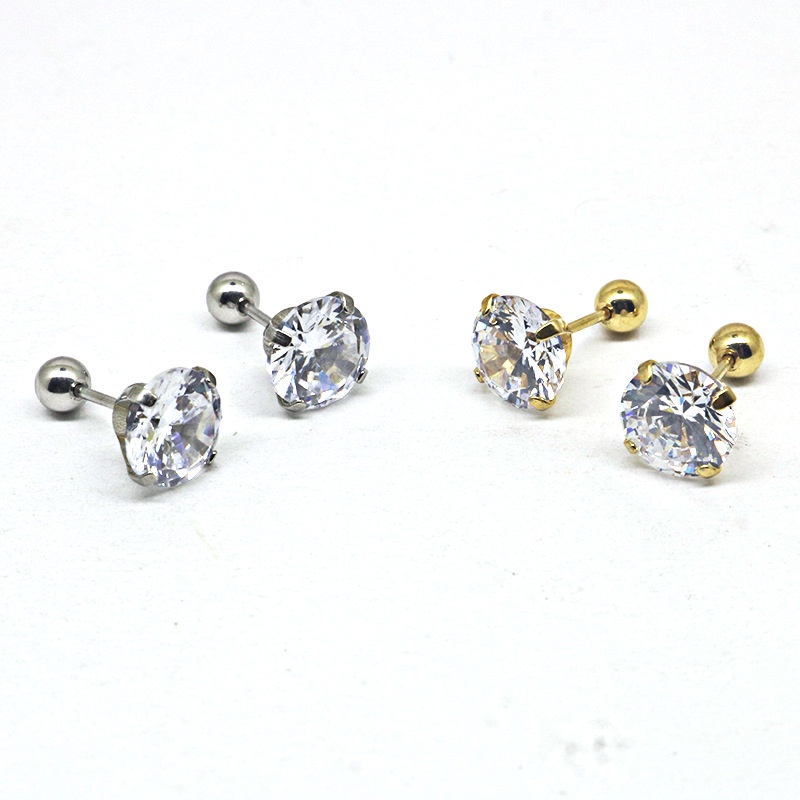 Anting sekrup perak zirkon sederhana mode anting Stud emas untuk wanita Hypoallergenic aksesoris Jewerly